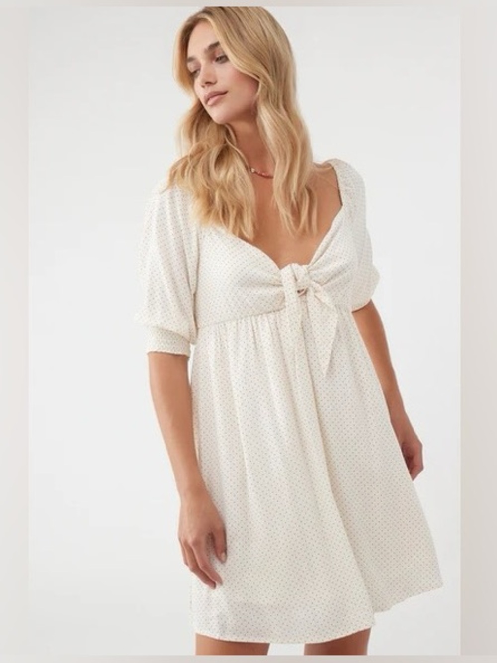 NWT - O’Neill - Polka Dot Tie Front Puff Sleeve Mini Dress - XL